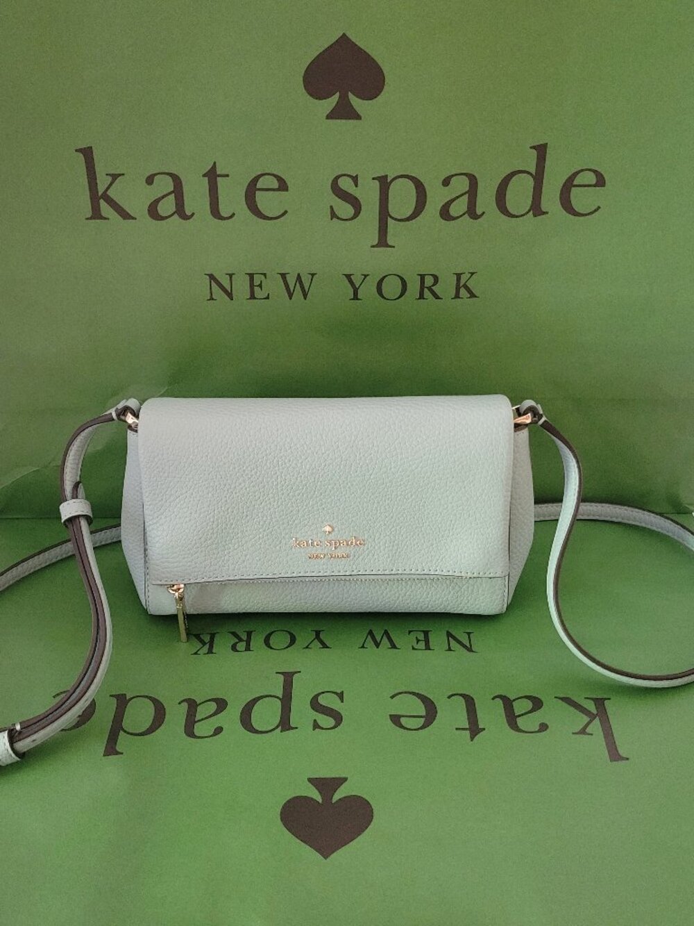 Kate Spade KE487 Leila Pebbled Leather Mini Flap Zip Crossbody Aventurine